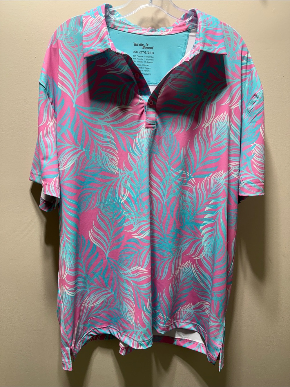 Birdie & Bound Men's Pink & Teal Tropical Golf Top